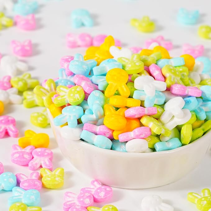 Easter Bunny Sprinkles, Pastel Rabbit Sprinkles in Pink Blue Yellow White Green, Edible Bunny Candy for Baking, Cake Decorating, Easter Egg Cookies & Spring Celebration Carrot Patch Cupcakes Topper Chocolate