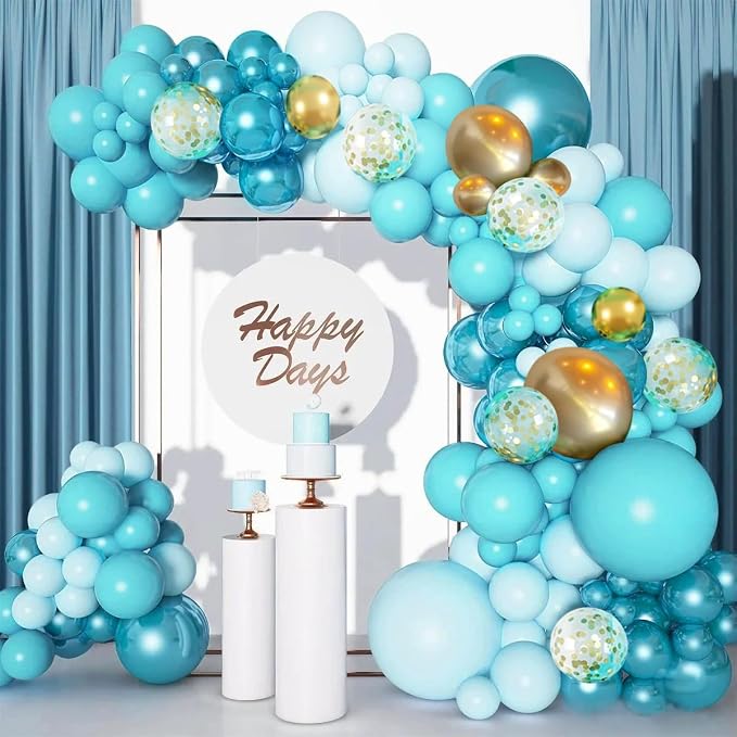 MEBAY Teal Balloons Garland Arch Kit, 147PCS Teal Blue Turquoise Green Metallic Gold Balloons with Confetti for Wedding Baby Shower Birthday Party Decorations