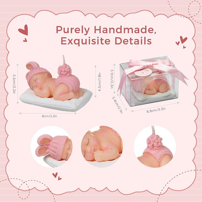 Pink Baby Shower Candle Favors – Adorable Sleeping Baby Cake Topper, Girl Baby Shower Decorations, Gender Reveal Return Gifts Party Supplies(Pink)