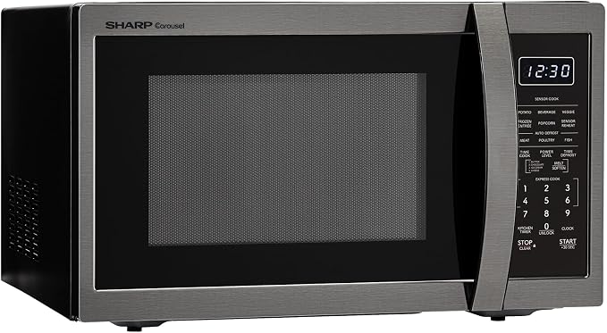 SHARP Countertop Microwave Oven with Removable 12.4" Carousel Turntable, 1.4 Cubic Feet, 1100 Watt, Black Stainless Steel