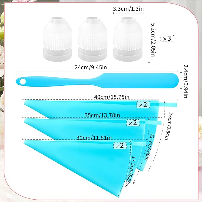 Piping Bags Set - 6pcs Reusable Silicone Pastry Piping Bag Large Icing Decorating Tools With 3 Couplers For Cake Cookie Frosting Baking Tools (12"+14"+16")
