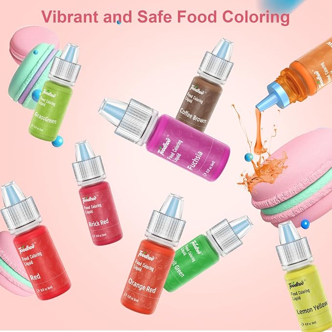 Food Coloring Liquids 24 Colors, Vibrant Food Coloring Set for Cake Decorating, Cookies, Icing, Frosting, Doughnut, Halloween, 6ml/bottle