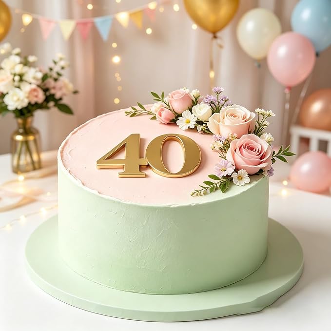 Acrylic Forty Cake Topper, Gold Number 40 Cake Side Decoration, Happy 40th Birthday Cake Picks Decoration, Hello 40, 40th Anniversary Party Cake Charm Decor Supplies