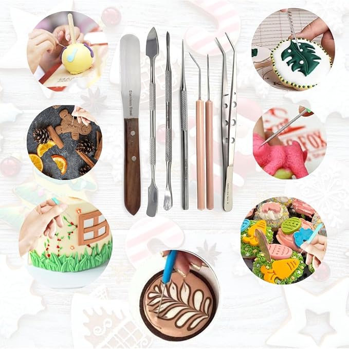 A2Z-Cookie Scribe Tool Stir Needle Cookie Decorating Tool, DIY Baking Pin Whisk Spatula Stainless Steel Needle Biscuit Shaping Icing Pin Scribe Modeling Tool - for Icing & Fondant Shaping (7pc Tools)