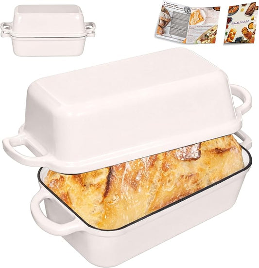 Cast Iron Bread Loaf Pan with Lid, Loaf Pans for Baking Bread 9x5 Inch, Bread Baking Pan for Homemade Bread, Sourdough with Golden Crispy Crust, Cream