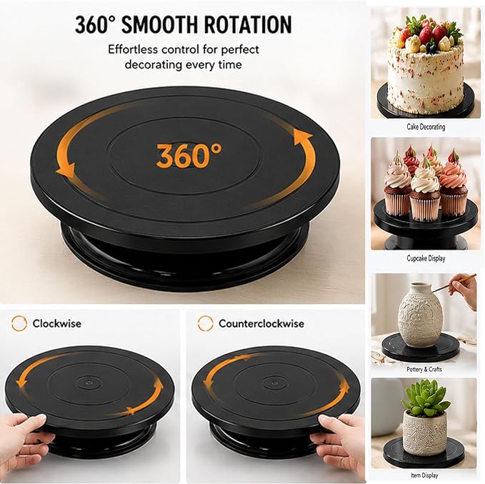 11inch Cake decoration turntable Anti-slip rotating device Pottery wheel Cake rotating stand for decoration display and baking (black) 1PCS
