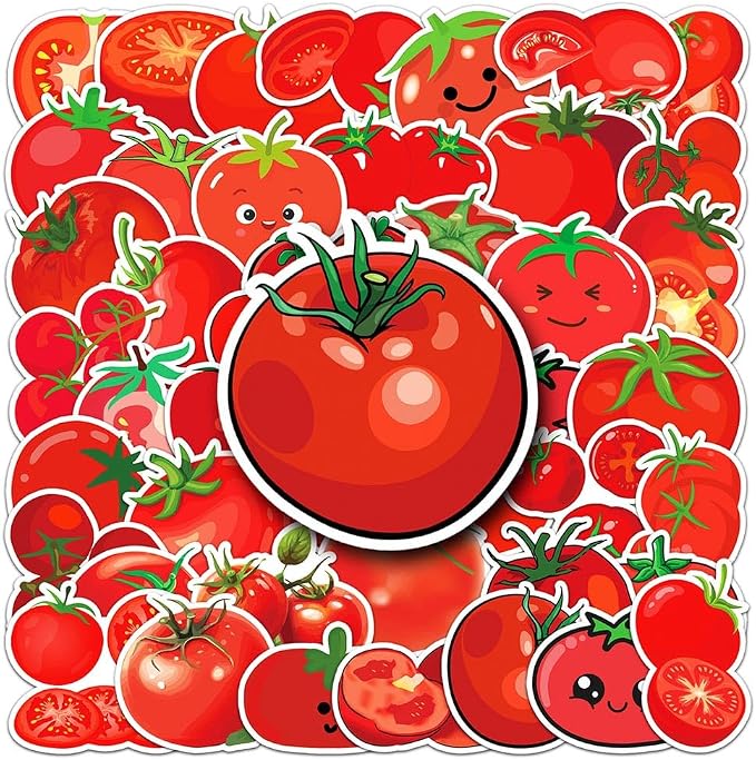 Tomato Stickers |50Pcs Tomato Waterproof Vinyl Decals | Removable Resuable Sun-proof Peel and Stick for Water Bottles Laptop Luggage Cup Computer Mobile Phone Skateboard Decoration