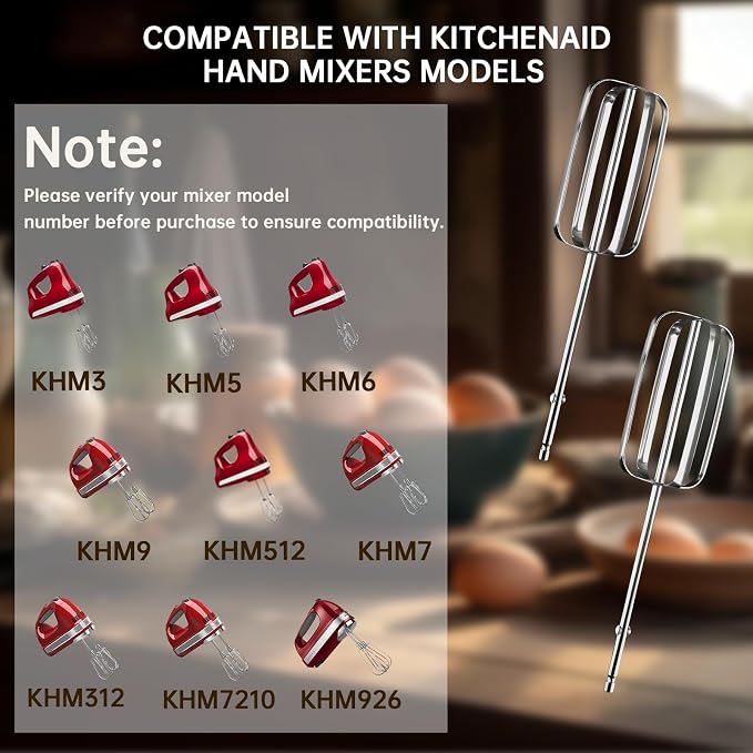 Hand Mixer Beaters Attachments for KitchenAid KHM Series, Paddle Stainless Steel Turbo Beater Replacement Parts Compatible with KHM512 KHM926 KHM7210 KHM6118(A (2PC))