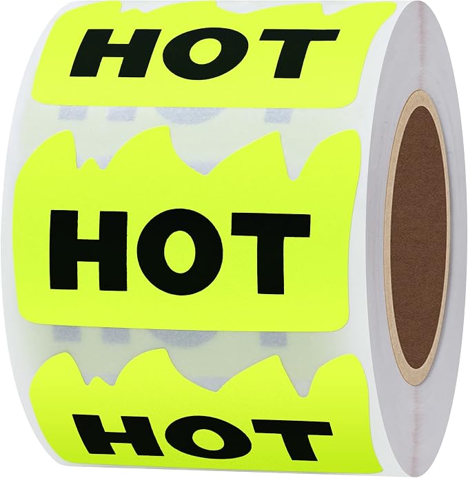Hybsk 2 x 1-1/5 Inch Fluorescent Yellow Hot Flame Sticker HOT Imprint 500 Labels Per Roll (Fluorescent Yellow)