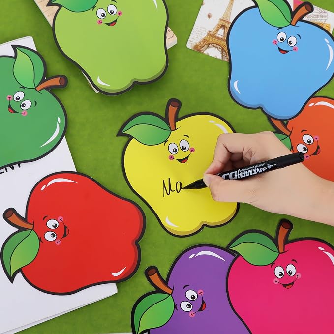 Vuzvuv 48Pcs Colorful Apple Paper Cutouts with 100Pcs Glue Points,Apple Cut Outs Bulletin Board Decorations for Birthday Party Theme Decor Supplies