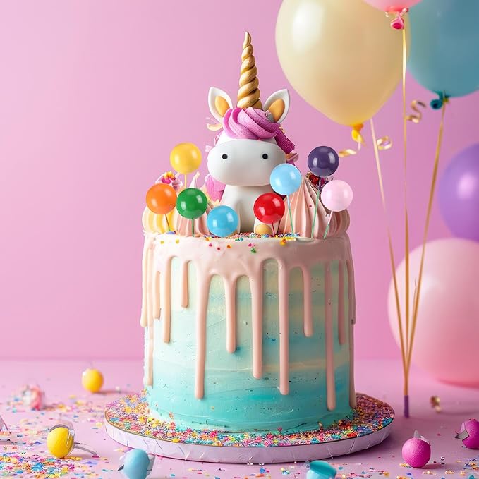 Sieral 40 Pcs Mini Balloon Cake Toppers Colorful Rainbow Topper Round Clay Balls Cupcake Toppers for Birthday Baby Shower Wedding Party Decorations (Light Color,Foam)