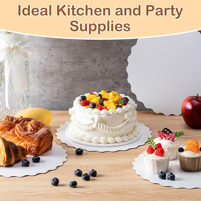 6 Pcs Wave Cake Boards,White Wave Cake Boards 10 inch Round,100%Food-graded Cardboard Cake Rounds,Waterproof and Oil-proof Cake Base for Cake DIY, Wedding, Birthday, Dessert, Pizza & Exhibition