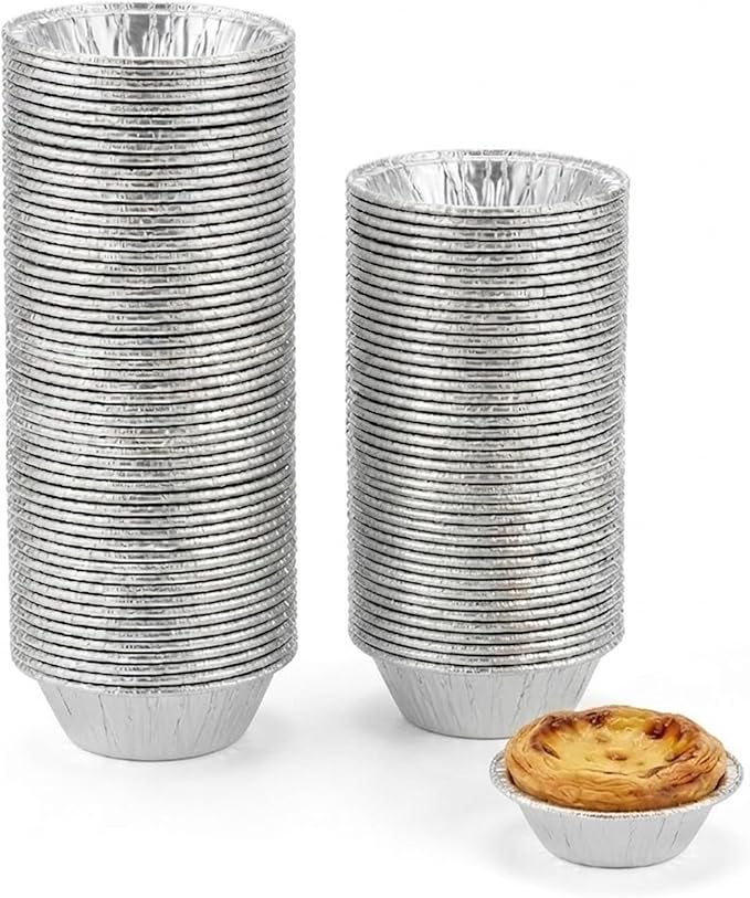 2.2" Mini Aluminum Foil Tart Pans (120 Pack), Small Baking Cups Disposable Foil Liners for Egg Tarts, Bitesize Mini Quiche, Flexible & Stackable