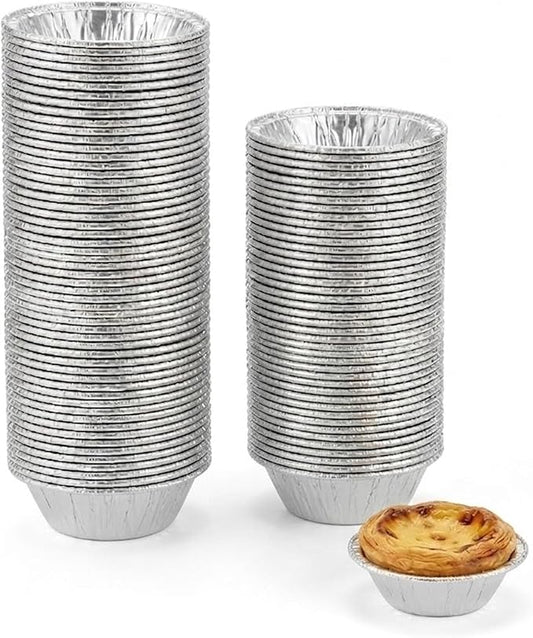 2.2" Mini Aluminum Foil Tart Pans (120 Pack), Small Baking Cups Disposable Foil Liners for Egg Tarts, Bitesize Mini Quiche, Flexible & Stackable