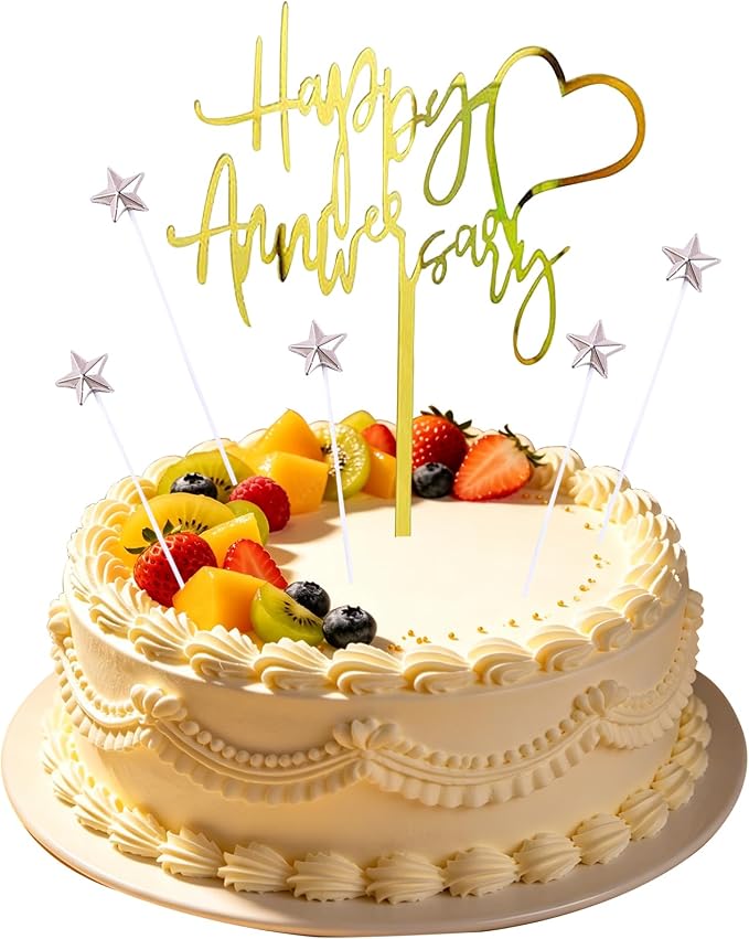 Happy Anniversary Cake Topper Happy Anniversary Cake Decorations for Party Decorations (small silver star)