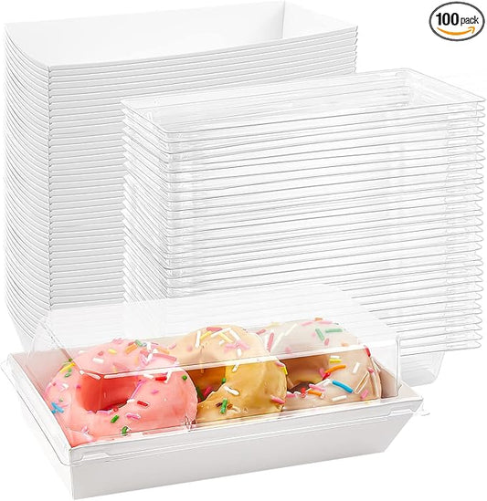 Ocmoiy Charcuterie Boxes with Clear Lids, 100 Pack White Bakery Boxes, Cookie Boxes, Small Treat Boxes for Pastry, Sandwich, Cupcakes, Strawberries, Dessert To Go Containers