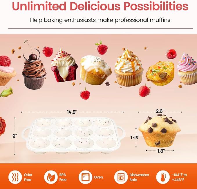 Silicone Muffin Pan for Baking with Metal Reinforced Frame, Nonstick Cupcake Pan 1 Pack Regular Size Egg Bites Silicone Mold