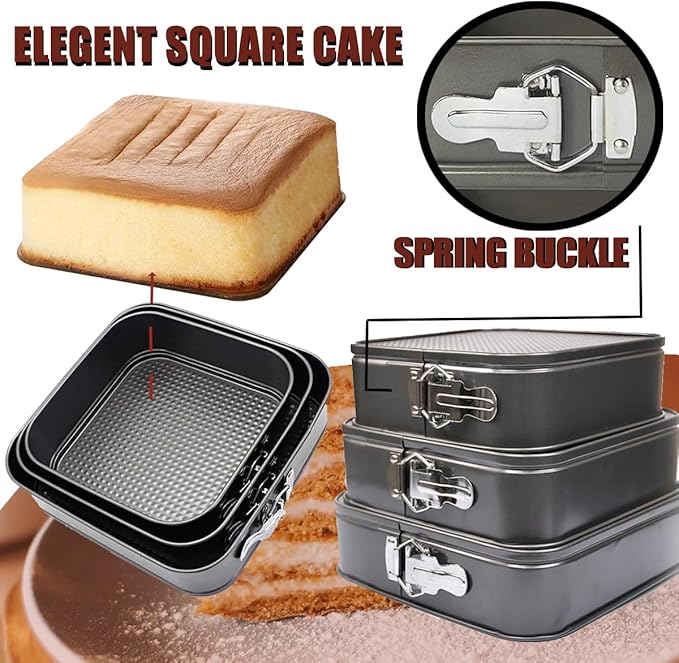 Springform Pan Set, 9.5/10/11Inch Square cake pans, Nonstick Bakeware Springform, Leakproof Cake Pans with Removable Bottom for Baking, Cheesecake Pan (Square, 9.5/10/11 inch)