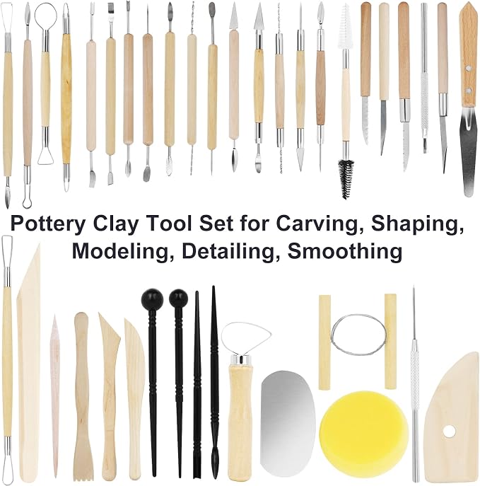 Yagugu Pottery Supplies Clay Tools for Sculpting, 39Pcs Basic Wood Ceramics Carving Polymer Clay Tool Supplies kit Supplies for Adults and Artists Modeling Shaping Building for Art&Craft Gifts