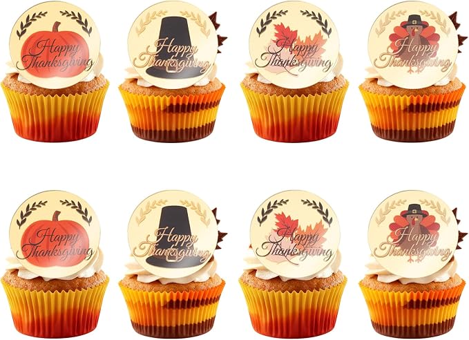 20 Pcs Happy Thanksgiving Cupcake Topper Acrylic Engraved Thanksgiving Cake Topper Pumpkin Themed Birthday Party Supplies Reusable Acrylic Decorations for Cakes Gift Boxes DIY Crafts