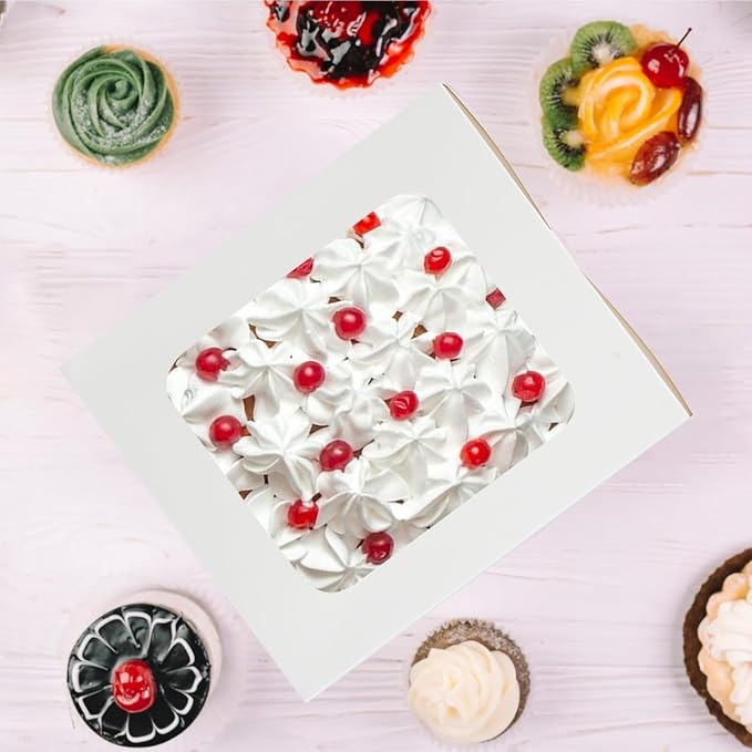 30PCS White 10x10x5 Inches Cake Box,Cake Boxes Set (60Pcs,30Pcs Boxes and 30Pcs Boards) with Cake Boards,Bakery Boxes with Clear Window for Cake,Dessert,Cookie,Birthday,Party,Wedding