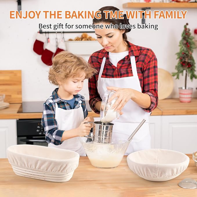 Sourdough Bread Baking Supplies, Sourdough Starter Kit, 9" Round and 10" Oval Sourdough Kit, Banneton Bread Proofing Basket for Home and Kitchen, Bread Basket, Sour Dough Starter Kits, Gift