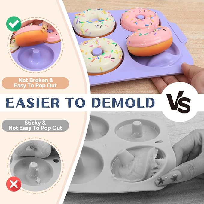 Silicone Donut Pan Baking: 3.5 Inch Doughnut Pans with Metal Frame -Nonstick Silicone Donut Molds for Baking Gluten Free Glazed Vegan Protein Donuts Bagel - for Oven Kitchen - Home Bakers