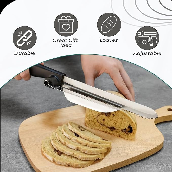 Bread Slicer for Homemade Bread, Sourdough Baking Supplies, Cake Knife, Sour Dough tools, Lame, Scoring Tool, Serrated Knives, Accessories for Sourdough Rounds, Adjustable Slicing Guide.
