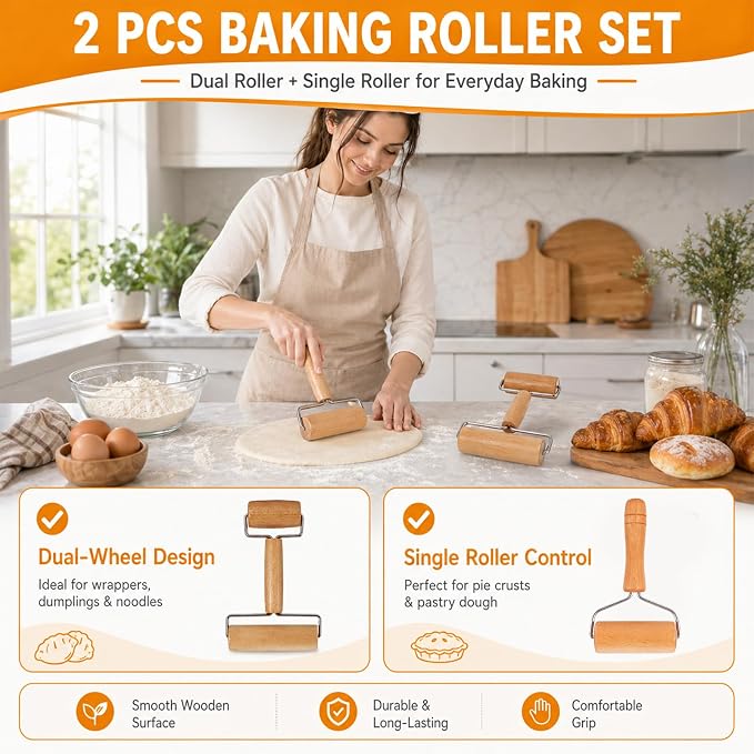 Small Wooden Rolling Pin for Baking, 7 Inch Mini Dough Roller, Non Stick Pizza Roller for Pastry Cookie Tortilla Dumpling Fondant Pie Crust Pasta (GMZ-TH)