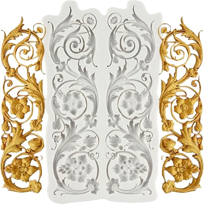 Baroque Style Curlicues Scroll Lace Fondant Silicone Mold Filigree Mold For Sugar Cake Decorating Cupcake Topper Gum Paste Polymer Clay