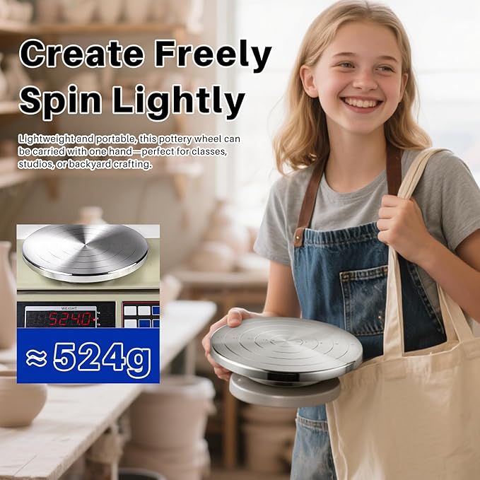 Banding Wheel, Double-Sided Pottery Turnable Wheel Aluminium Alloy Heavy Duty Metal Wheel with Ball Bearings for Ceramics Model Making Clay Modeling Cake Decor Paint Spraying (7 Inch with Scale)