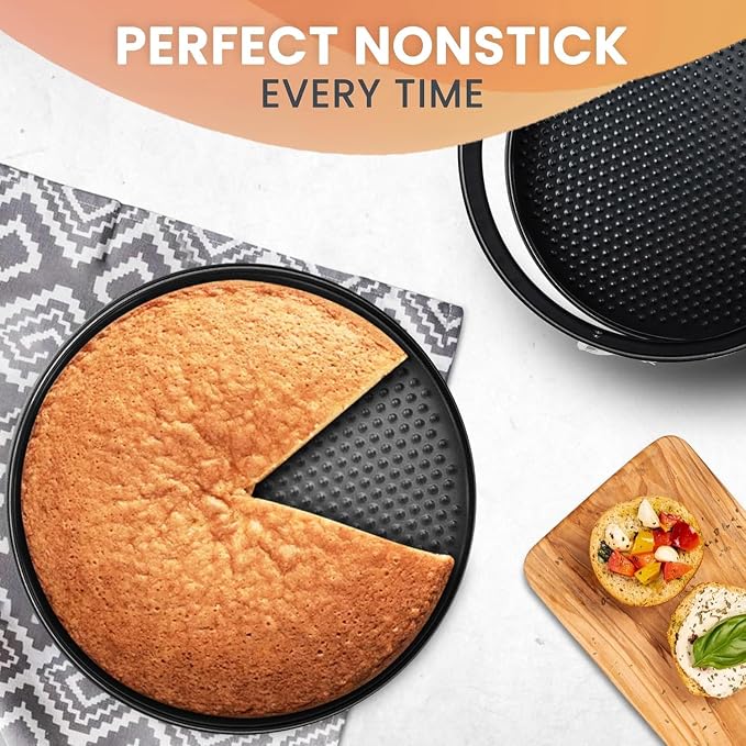 9 Inch Non-stick Springform Pan with Removable Bottom, Leakproof Round Bakeware for Cheesecakes, Cakes and Quiches, Carbon Steel, Black