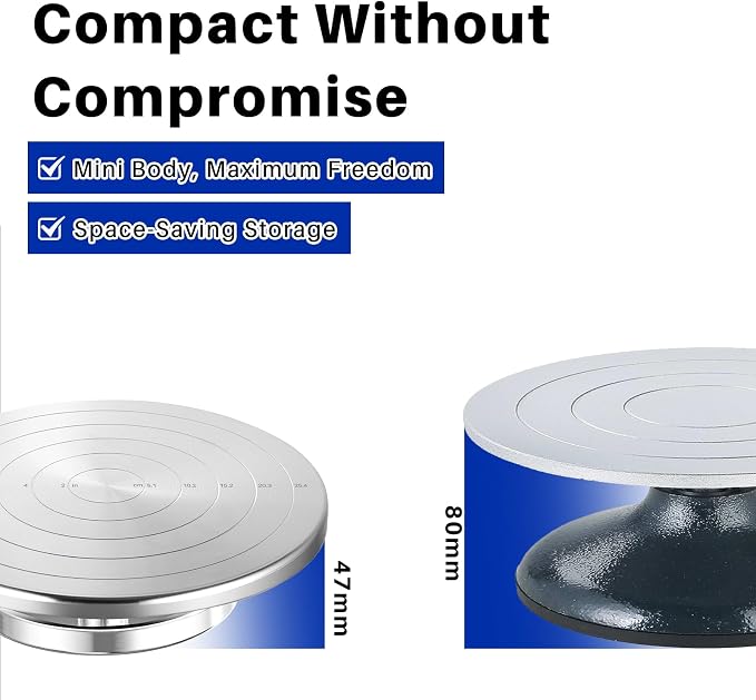 Banding Wheel, Double-Sided Pottery Turnable Wheel Aluminium Alloy Heavy Duty Metal Wheel with Ball Bearings for Ceramics Model Making Clay Modeling Cake Decor Paint Spraying (12 Inch with Scale)