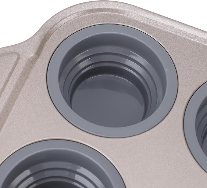 Zerodis Silicone Muffin Pan, Foldable Cupcake Baking Tray Non Stick Cake Maker Tray for Bread Tart Desserts Doughnut (Gray)