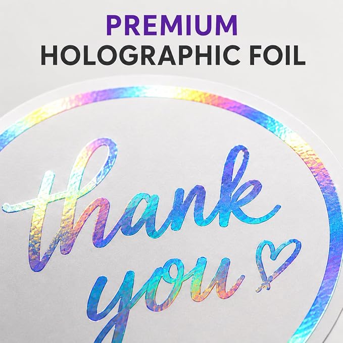 Holographic Thank You Stickers 500 Count — 1.5 Inch Iridescent Foil Thank You Labels for Small Business Packaging, Waterproof Self-Adhesive Stickers for Envelopes, Gift Bags, Boxes, Mailers