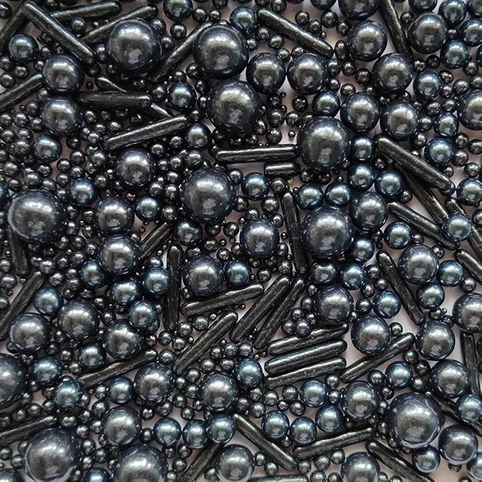 Edible Black Pearl Sugar Sprinkles Candy Mix Size Baking Edible Cake Decorations Cupcake Toppers Cookie Decorating Wedding Party Valentine Halloween Christmas Supplies 100g/3.53oz