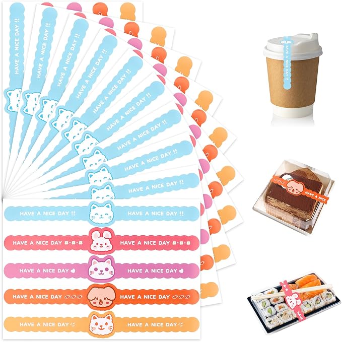 200Pcs Handmade Food Baking Seal Stickers Labels,Cute Cat Dog Long Label Bakery Stickers,Self Adhesive Goods Bakery Sticker Sealing Tamper Proof Sticker for Pastry Bags Lollipops Candy Cake