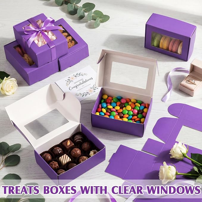 Zonon 30 Pcs Soap Boxes for Homemade Packaging, Mini Kraft Boxes with Window for Bakery Candy Soap Making Gift Packaging, 3.7x2.6x1.4 Inch (Purple)