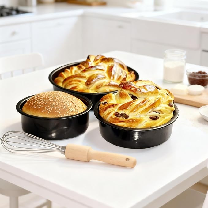 3-Piece Round Cake Pans Set (4", 6", 8"), Heavy-Duty Carbon Steel Baking Pan Set for Layer Cakes and Deep Dish Pizzas, Non-Stick Professional Tiered Cake Molds, Straight Side & Dishwasher Safe, Grey