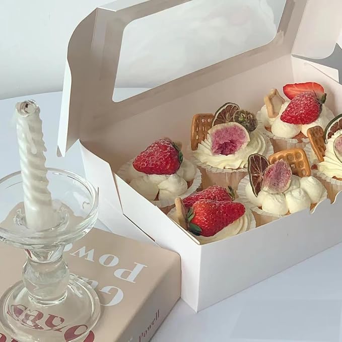 8x6x2.5In 30pcs White Cookie Boxes with Window, Pastry Boxes for Gift Giving, Treat Boxes for Donuts, Wedding Dessert, Valentine's Day, Women's Day, Mother's Day, and Holiday Gatherings.