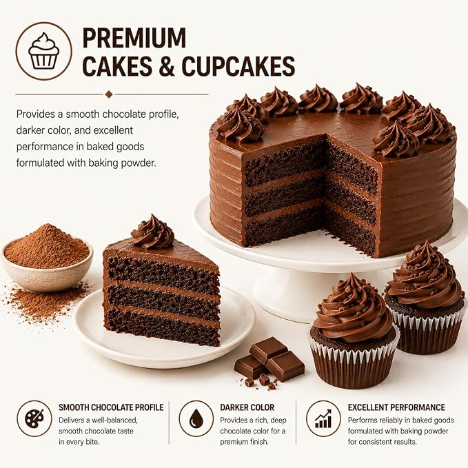 ifison Cocoa Powder Unsweetened Dutch Processed Extra Fine 1 lb (454 g) | Premium Dark Chocolate Flavor, Perfect for Baking, Frostings, Fillings, Hot Chocolate, Smoothies, Desserts, Allergen Free