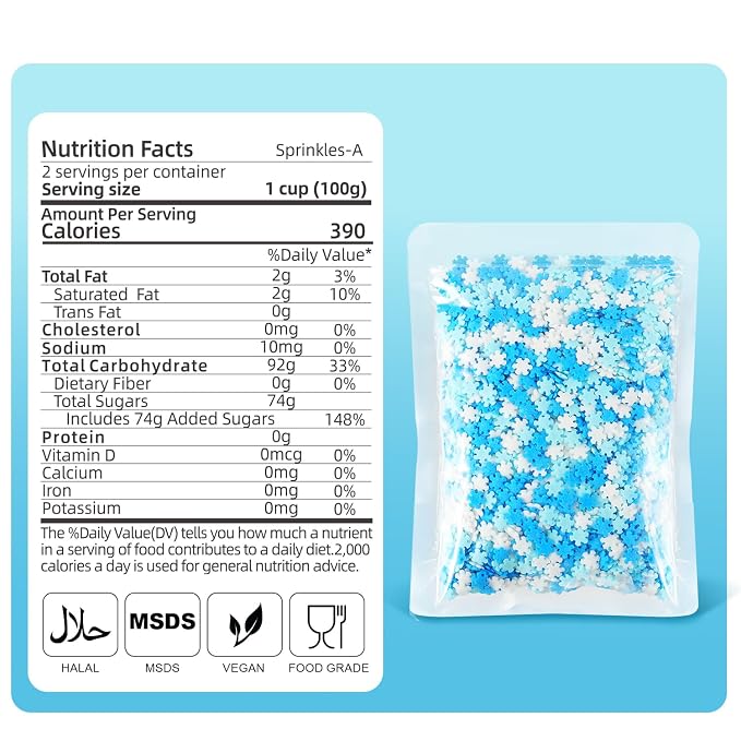 Snowflake Sprinkles - 7 oz Christmas Sprinkles - Blue & White confetti - Bulk Winter Sprinkle Mix for Decorating - Great for Baking Cookies, Cakes, Cupcakes, and Holiday Parties