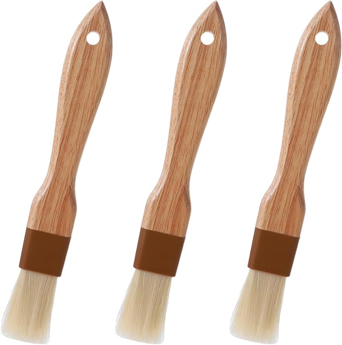 3Pcs Pastry Basting Brush for Cooking and Baking, 1" Boar Bristles and Beech Hardwood Handles Food Grade Culinary Oil Brushes for Barbecue Butter Grill BBQ Sauce Baster Marinade Kitchen Egg Wash Brush