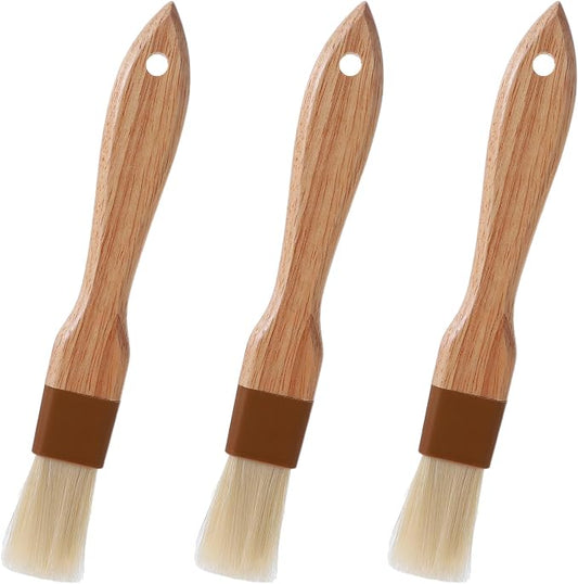 3Pcs Pastry Basting Brush for Cooking and Baking, 1" Boar Bristles and Beech Hardwood Handles Food Grade Culinary Oil Brushes for Barbecue Butter Grill BBQ Sauce Baster Marinade Kitchen Egg Wash Brush