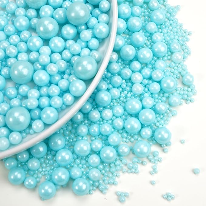 Dazzjoy Blue Edible Pearl, Edible Pearls Sugar Sprinkles, 130g/4.58oz, Blue Pearls Sprinkles for Cake Decorating, Cupcake Toppers, Baking Cake Decoration, Wedding Party Holiday Supplies