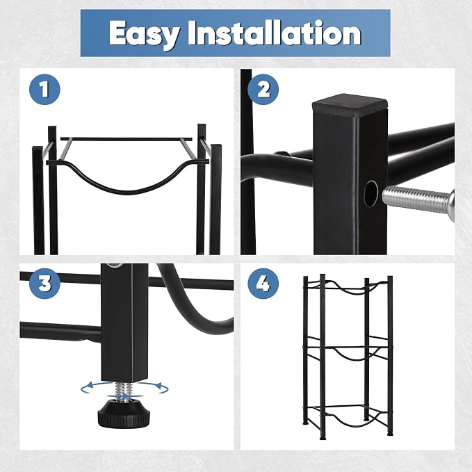 5 Gallon Water Jug Holder 3 Tier Water Bottle Storage Rack Organizer Heavy Duty Metal Water Dispenser Stand for Kitchen Office Garage Black