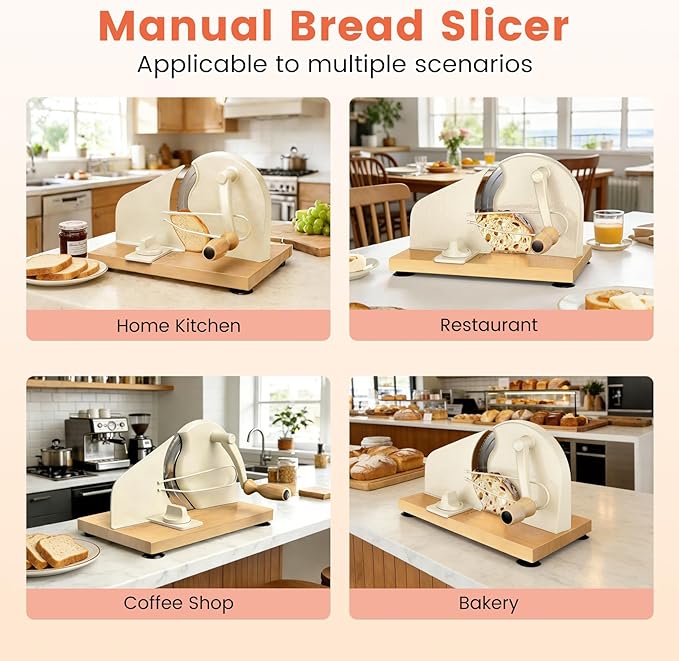 Bread Slicer for Homemade Bread,Manual Sourdough Bread Cutter Making Tools for Sandwich,Adjustable Thickness, Hand Crank with Scale Line & Suction Cup & Metal Guid