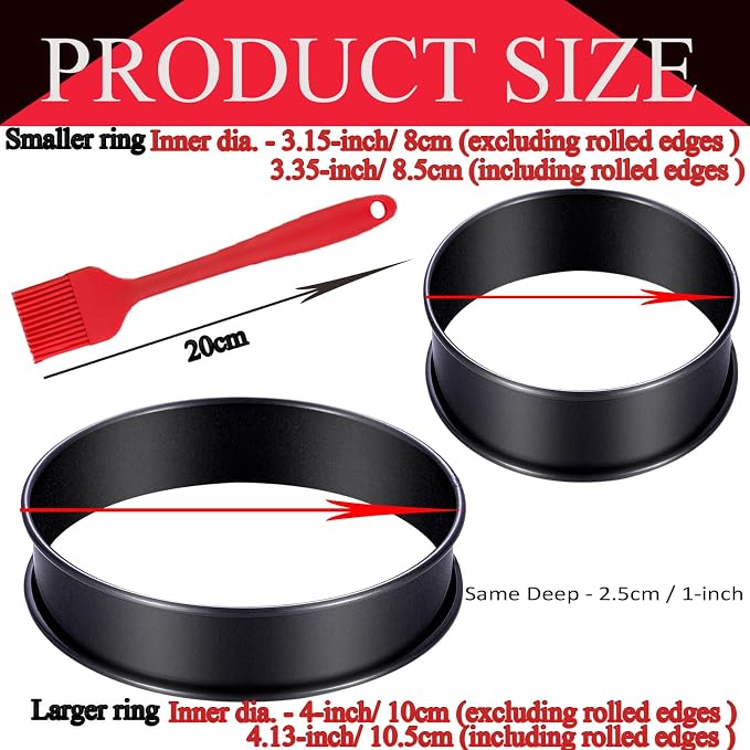 16Packs English Muffin Rings Crumpet Rings NONSTICK -Stainless Steel Double Rolled Tart Rings 3.15 Inch & 4 Inch Round Metal Baking Cooking Pastry Ring Molds for cookies, pancakes, crumpets