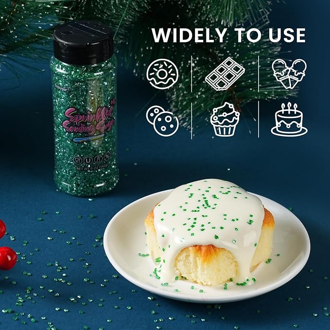 Christmas Green Sprinkles, 5oz Edible Dark Green Sanding Sugar for Cake Decorating Cupcake Toppings Chocolate Ice Cream Cookies Baking Dessert Wedding Party Food Supplies