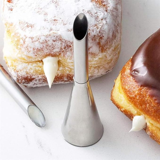 12 PCS Cream Icing Piping Nozzle Tip Stainless Steel Long Cream Puff Piping Tips Cake Decorating Tools Multipurpose Pastry Piping for Small Pastries Puffs Cupcakes Filling Donuts Other Pastries